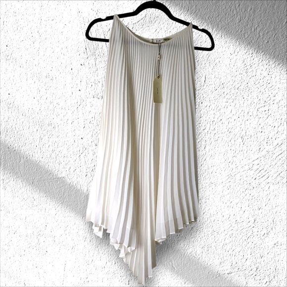 Sophie Max Sleeveless Dress Summer Lara Midi Ivory White Pleated Asymmetrical XL - Picture 1 of 13